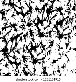 Grunge overlay layer. Abstract black and white vector background. Monochrome vintage surface with dirty pattern in cracks, spots, dots. Old painted wall in dark horror style design