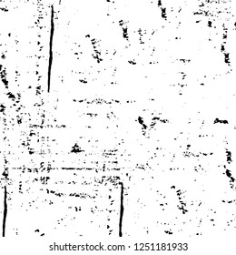 Grunge overlay layer. Abstract black and white vector background. Monochrome vintage surface with dirty pattern in cracks, spots, dots. Old painted wall in dark horror style design