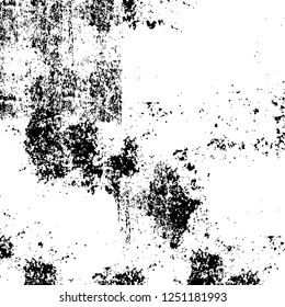 Grunge overlay layer. Abstract black and white vector background. Monochrome vintage surface with dirty pattern in cracks, spots, dots. Old painted wall in dark horror style design