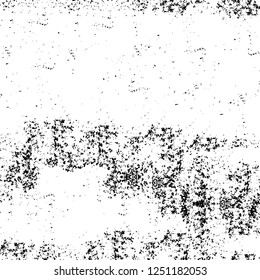 Grunge overlay layer. Abstract black and white vector background. Monochrome vintage surface with dirty pattern in cracks, spots, dots. Old painted wall in dark horror style design