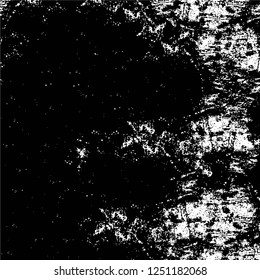 Grunge overlay layer. Abstract black and white vector background. Monochrome vintage surface with dirty pattern in cracks, spots, dots. Old painted wall in dark horror style design
