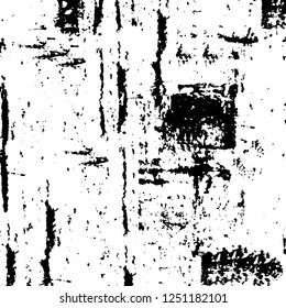 Grunge overlay layer. Abstract black and white vector background. Monochrome vintage surface with dirty pattern in cracks, spots, dots. Old painted wall in dark horror style design