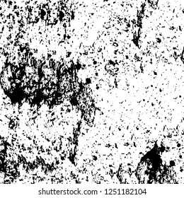 Grunge overlay layer. Abstract black and white vector background. Monochrome vintage surface with dirty pattern in cracks, spots, dots. Old painted wall in dark horror style design