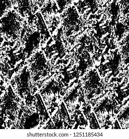 Grunge overlay layer. Abstract black and white vector background. Monochrome vintage surface with dirty pattern in cracks, spots, dots. Old painted wall in dark horror style design