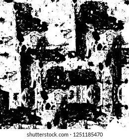 Grunge overlay layer. Abstract black and white vector background. Monochrome vintage surface with dirty pattern in cracks, spots, dots. Old painted wall in dark horror style design