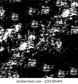 Grunge overlay layer. Abstract black and white vector background. Monochrome vintage surface with dirty pattern in cracks, spots, dots. Old painted wall in dark horror style design