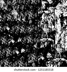 Grunge overlay layer. Abstract black and white vector background. Monochrome vintage surface with dirty pattern in cracks, spots, dots. Old painted wall in dark horror style design