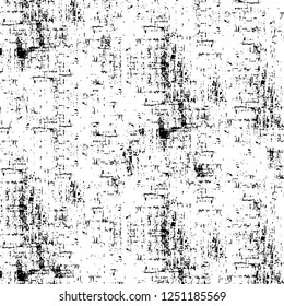 Grunge overlay layer. Abstract black and white vector background. Monochrome vintage surface with dirty pattern in cracks, spots, dots. Old painted wall in dark horror style design