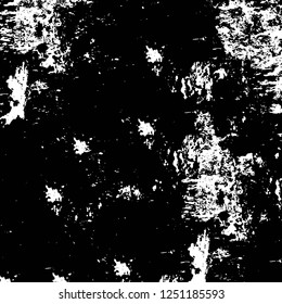 Grunge overlay layer. Abstract black and white vector background. Monochrome vintage surface with dirty pattern in cracks, spots, dots. Old painted wall in dark horror style design