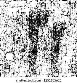 Grunge overlay layer. Abstract black and white vector background. Monochrome vintage surface with dirty pattern in cracks, spots, dots. Old painted wall in dark horror style design