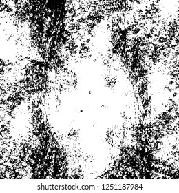 Grunge overlay layer. Abstract black and white vector background. Monochrome vintage surface with dirty pattern in cracks, spots, dots. Old painted wall in dark horror style design