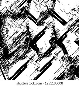 Grunge overlay layer. Abstract black and white vector background. Monochrome vintage surface with dirty pattern in cracks, spots, dots. Old painted wall in dark horror style design