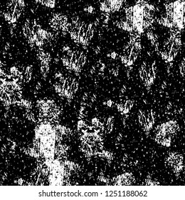 Grunge overlay layer. Abstract black and white vector background. Monochrome vintage surface with dirty pattern in cracks, spots, dots. Old painted wall in dark horror style design