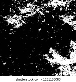 Grunge overlay layer. Abstract black and white vector background. Monochrome vintage surface with dirty pattern in cracks, spots, dots. Old painted wall in dark horror style design