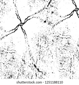 Grunge overlay layer. Abstract black and white vector background. Monochrome vintage surface with dirty pattern in cracks, spots, dots. Old painted wall in dark horror style design