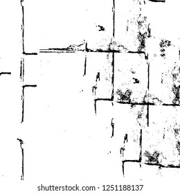 Grunge overlay layer. Abstract black and white vector background. Monochrome vintage surface with dirty pattern in cracks, spots, dots. Old painted wall in dark horror style design