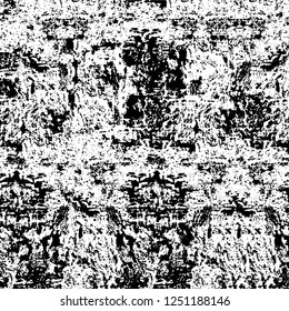 Grunge overlay layer. Abstract black and white vector background. Monochrome vintage surface with dirty pattern in cracks, spots, dots. Old painted wall in dark horror style design
