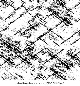 Grunge overlay layer. Abstract black and white vector background. Monochrome vintage surface with dirty pattern in cracks, spots, dots. Old painted wall in dark horror style design