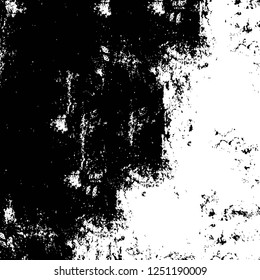 Grunge overlay layer. Abstract black and white vector background. Monochrome vintage surface with dirty pattern in cracks, spots, dots. Old painted wall in dark horror style design