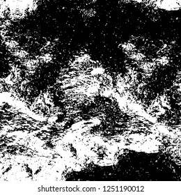 Grunge overlay layer. Abstract black and white vector background. Monochrome vintage surface with dirty pattern in cracks, spots, dots. Old painted wall in dark horror style design