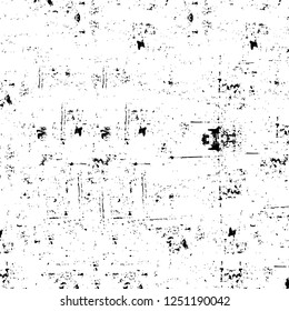 Grunge overlay layer. Abstract black and white vector background. Monochrome vintage surface with dirty pattern in cracks, spots, dots. Old painted wall in dark horror style design