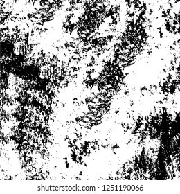 Grunge overlay layer. Abstract black and white vector background. Monochrome vintage surface with dirty pattern in cracks, spots, dots. Old painted wall in dark horror style design