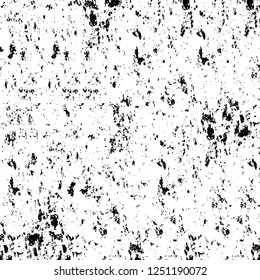 Grunge overlay layer. Abstract black and white vector background. Monochrome vintage surface with dirty pattern in cracks, spots, dots. Old painted wall in dark horror style design