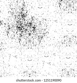 Grunge overlay layer. Abstract black and white vector background. Monochrome vintage surface with dirty pattern in cracks, spots, dots. Old painted wall in dark horror style design