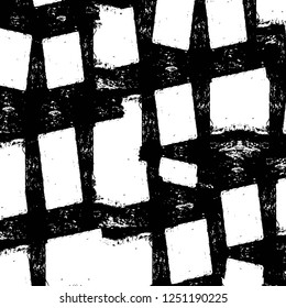 Grunge overlay layer. Abstract black and white vector background. Monochrome vintage surface with dirty pattern in cracks, spots, dots. Old painted wall in dark horror style design