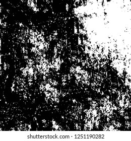 Grunge overlay layer. Abstract black and white vector background. Monochrome vintage surface with dirty pattern in cracks, spots, dots. Old painted wall in dark horror style design