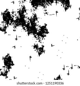 Grunge overlay layer. Abstract black and white vector background. Monochrome vintage surface with dirty pattern in cracks, spots, dots. Old painted wall in dark horror style design
