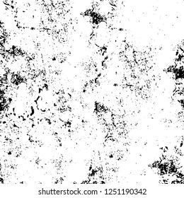 Grunge overlay layer. Abstract black and white vector background. Monochrome vintage surface with dirty pattern in cracks, spots, dots. Old painted wall in dark horror style design