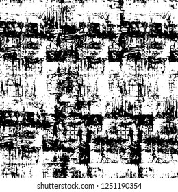 Grunge overlay layer. Abstract black and white vector background. Monochrome vintage surface with dirty pattern in cracks, spots, dots. Old painted wall in dark horror style design