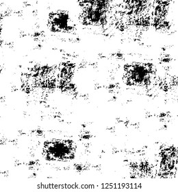 Grunge overlay layer. Abstract black and white vector background. Monochrome vintage surface with dirty pattern in cracks, spots, dots. Old painted wall in dark horror style design