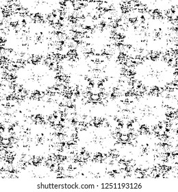 Grunge overlay layer. Abstract black and white vector background. Monochrome vintage surface with dirty pattern in cracks, spots, dots. Old painted wall in dark horror style design