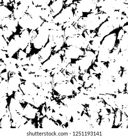 Grunge overlay layer. Abstract black and white vector background. Monochrome vintage surface with dirty pattern in cracks, spots, dots. Old painted wall in dark horror style design