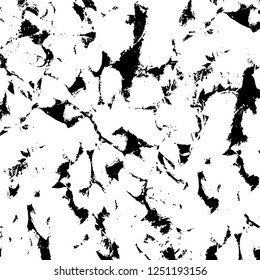 Grunge overlay layer. Abstract black and white vector background. Monochrome vintage surface with dirty pattern in cracks, spots, dots. Old painted wall in dark horror style design