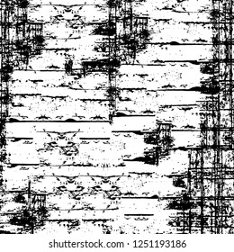 Grunge overlay layer. Abstract black and white vector background. Monochrome vintage surface with dirty pattern in cracks, spots, dots. Old painted wall in dark horror style design