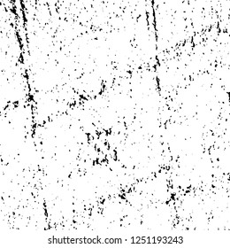 Grunge overlay layer. Abstract black and white vector background. Monochrome vintage surface with dirty pattern in cracks, spots, dots. Old painted wall in dark horror style design