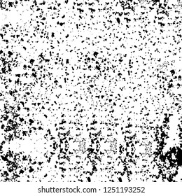 Grunge overlay layer. Abstract black and white vector background. Monochrome vintage surface with dirty pattern in cracks, spots, dots. Old painted wall in dark horror style design