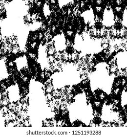 Grunge overlay layer. Abstract black and white vector background. Monochrome vintage surface with dirty pattern in cracks, spots, dots. Old painted wall in dark horror style design