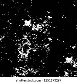 Grunge overlay layer. Abstract black and white vector background. Monochrome vintage surface with dirty pattern in cracks, spots, dots. Old painted wall in dark horror style design