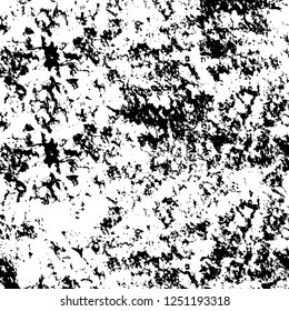 Grunge overlay layer. Abstract black and white vector background. Monochrome vintage surface with dirty pattern in cracks, spots, dots. Old painted wall in dark horror style design