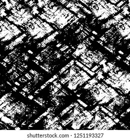 Grunge overlay layer. Abstract black and white vector background. Monochrome vintage surface with dirty pattern in cracks, spots, dots. Old painted wall in dark horror style design