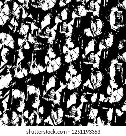 Grunge overlay layer. Abstract black and white vector background. Monochrome vintage surface with dirty pattern in cracks, spots, dots. Old painted wall in dark horror style design