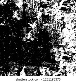 Grunge overlay layer. Abstract black and white vector background. Monochrome vintage surface with dirty pattern in cracks, spots, dots. Old painted wall in dark horror style design