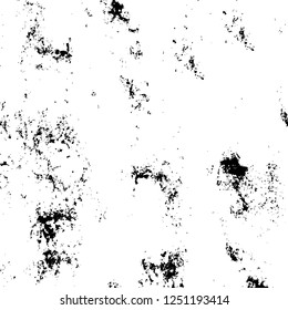 Grunge overlay layer. Abstract black and white vector background. Monochrome vintage surface with dirty pattern in cracks, spots, dots. Old painted wall in dark horror style design