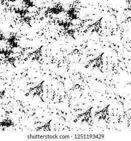 Grunge overlay layer. Abstract black and white vector background. Monochrome vintage surface with dirty pattern in cracks, spots, dots. Old painted wall in dark horror style design