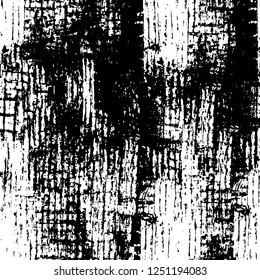 Grunge overlay layer. Abstract black and white vector background. Monochrome vintage surface with dirty pattern in cracks, spots, dots. Old painted wall in dark horror style design