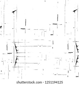 Grunge overlay layer. Abstract black and white vector background. Monochrome vintage surface with dirty pattern in cracks, spots, dots. Old painted wall in dark horror style design